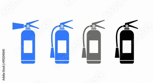 Safety in Silhouette: Four fire extinguishers in varied hues stand as silent guardians, emblems of protection and readiness against unforeseen perils.