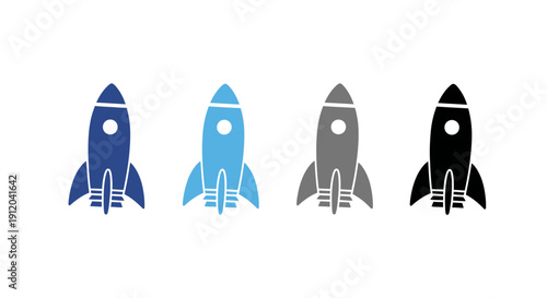 Launch into Innovation: A minimalist illustration of four sleek rockets, each in a unique shade, representing progress, exploration, and the boundless potential of the future. 