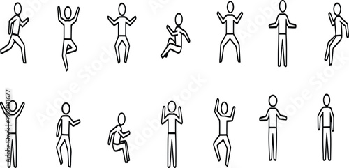 Stick figure illustrations of various dance movements and poses