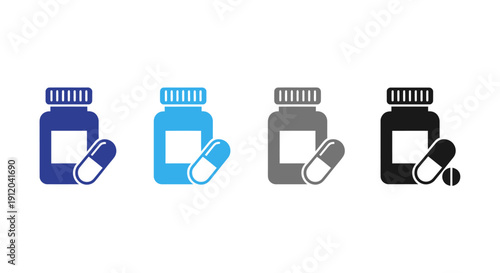 Medicine Bottles and Pills: Clean and modern illustration of medicine bottles and pills, ideal for healthcare or medical projects.