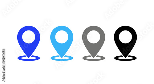 Location Marker Set: A modern set of location pin icons with various colors, symbolizing navigation, mapping, and destination. 