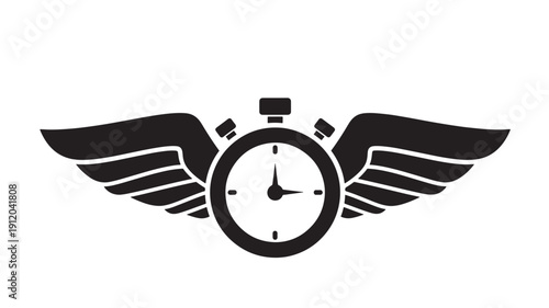 Military award clock wings time achievement honor vector black white minimalist design symbol success