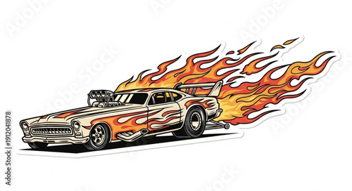 Vintage Muscle Car Racing Flames Speed.