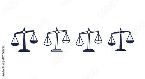 Balance in Perspective: A series of scales, each in a unique state, symbolizes the concept of equilibrium and justice. From perfect balance to tipping points.