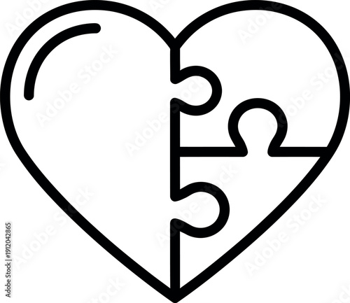 Heart-shaped puzzle piece fitting perfectly into another half, representing soulmates, connection, and relationship completion.