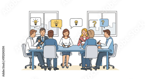 Diverse group of business professionals engaged in a collaborative meeting session brainstorming new ideas and addressing important questions around the conference table