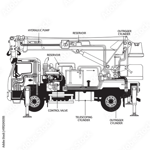 Technical schematic of a vacuum truck system showing components and connections.