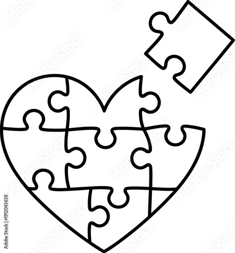 Heart puzzle missing one piece that is about to fit, symbolizing completion, overcoming challenges, and finding love's missing part.