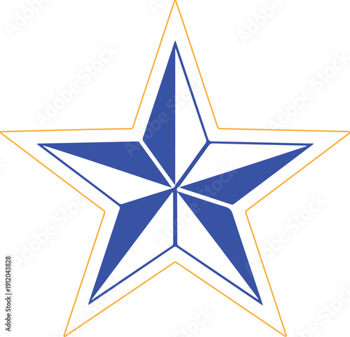 Geometric blue star with golden outline and transparent background