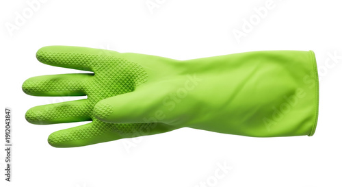 Foto Bright green rubber glove isolated PNG, household cleaning equipment for dishwas