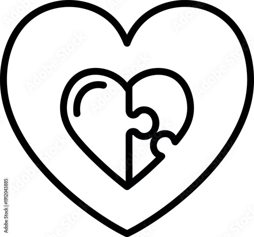 A heart shape containing another smaller heart that is a puzzle piece, symbolizing inner love, self-acceptance, or a significant part of one's heart.