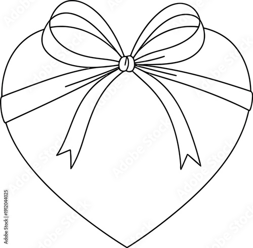 A heart shaped gift box with a bow and ribbon, outlined in a minimalist style, representing love as a gift or a cherished present.