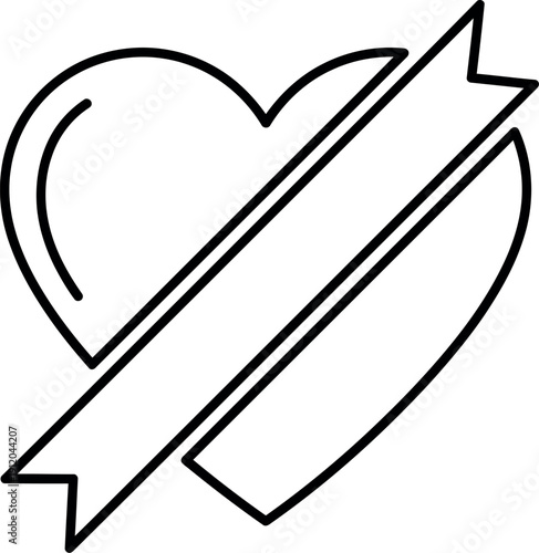 A heart shape encircled by a diagonal ribbon, creating a modern and abstract representation of love, connection, or a cherished memory.
