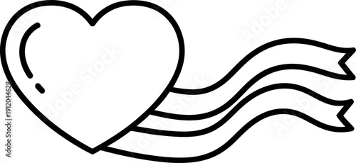 Dynamic heart shape with multiple streaming ribbons, suggesting movement, energy, joy, and the multifaceted nature of love and celebration.