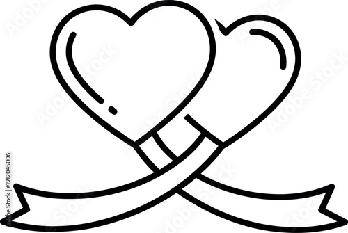 Two overlapping hearts with a ribbon flowing underneath, symbolizing deep connection, shared love, and a harmonious partnership.