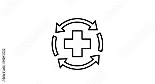 Medical Health Care Cross Symbol with Circular Arrows Icon