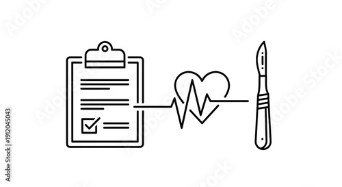 Medical Icons: Clipboard, Heartbeat, Scalpel - Healthcare Concept