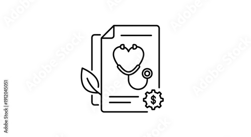 Medical Document with Stethoscope, Leaf, and Gear Icon