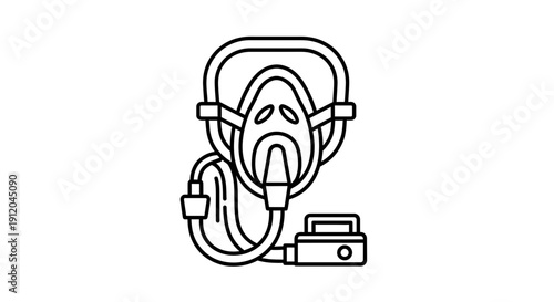Medical Oxygen Mask and Respirator Machine Icon Line Art