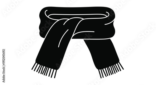 Black and white illustration of a folded scarf with fringed edges