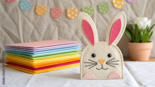 Handmade Felt Bunny with Embroidered Features, Pee-Gigapixel Standard v2 4x