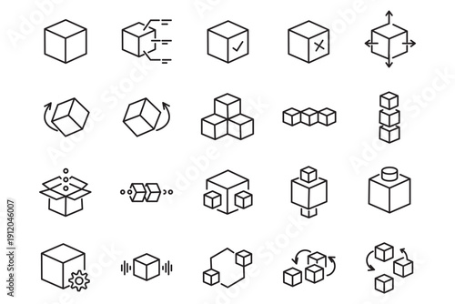Ice Cube icon vector set. Ice cube line icon symbol. Cube symbol 3D box design for logo, app, ui, ux, web icons set. Vector illustration.