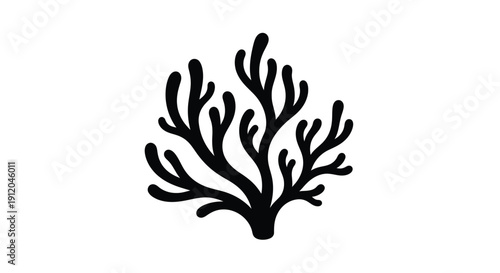 Black silhouette of branching coral on a white background