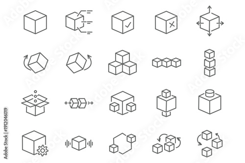 Ice Cube icon vector set. Ice cube line icon symbol. Cube symbol 3D box design for logo, app, ui, ux, web icons set. Vector illustration.