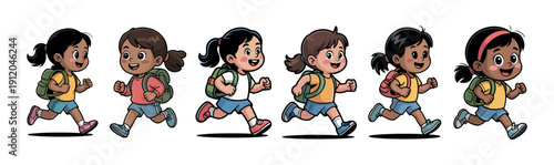 Cute cartoon school boy walking animation sprite sheet vector illustration eps 10