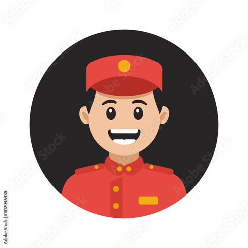 happy bellboy hotel employee illustration
