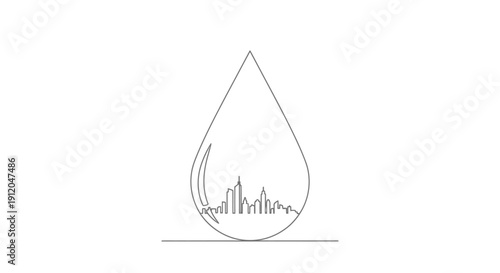 Vector cityscape inside a water droplet icon