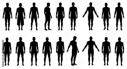 Rows of human silhouettes standing in line