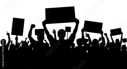 Activists holding blank protest signs and banners