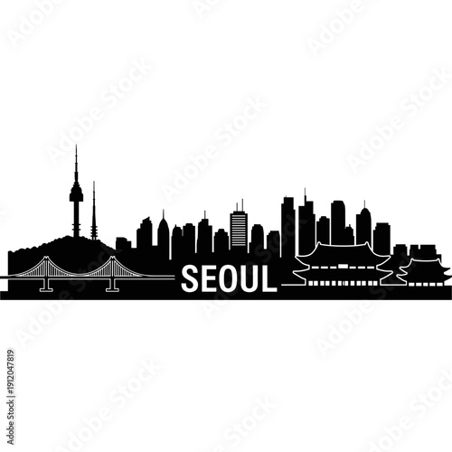 Seoul city skyline silhouette with city name