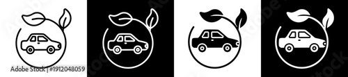 Electric Vehicle Icon In Flat Version On Black And White Background