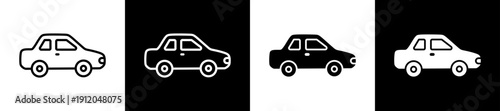 Car Icon In Flat Version On Black And White Background