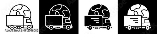 Worldwide Shipping Icon In Flat Version On Black And White Background