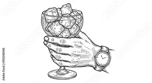 Glass of cocktail in hand with lime garnish