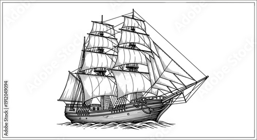 Classic wooden sailing vessel sketch for maritime themes