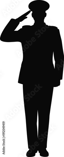 Soldier Silhouette Saluting in Uniform Representing Military Service Patriotism Respect Honor and Veteran Memorial Day National Guard Army Defense Concept