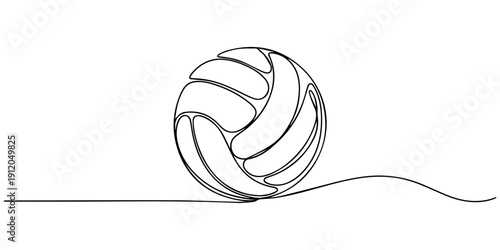 Volleyball Continuous Line Illustration, A single line drawing of a volleyball, one continuous line drawing of a volleyball ball for beach sport vector, minimalist pro illustration concept style.