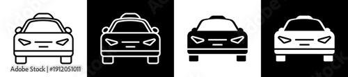 Taxi Icon In Flat Version On Black And White Background
