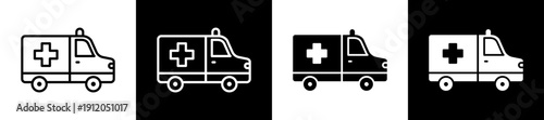 Ambulance Icon In Flat Version On Black And White Background