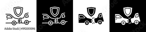 Accident Car Icon In Flat Version On Black And White Background
