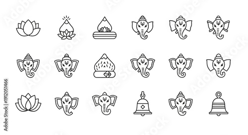Collection of Simple Line Drawings Featuring Religious and Cultural Symbols on a Plain Background
