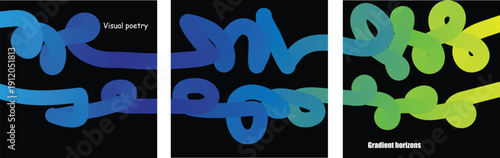 Abstract art triptych with gradient colors and textured backgrounds