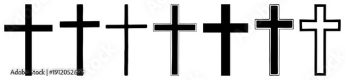 Set of Christian cross vector symbols in various black and white styles