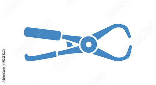 Blue surgical clamp icon on white background, healthcare and medical tool