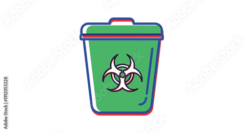 Green Biohazard Waste Bin with Biohazard Symbol, Medical Trash Can Icon