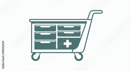Medical Cart with Drawers and Cross Symbol